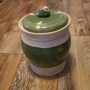 Vintage RARE Rowe Pottery Works Green Glaze Container 6 pounds 11.5" Height x 7"